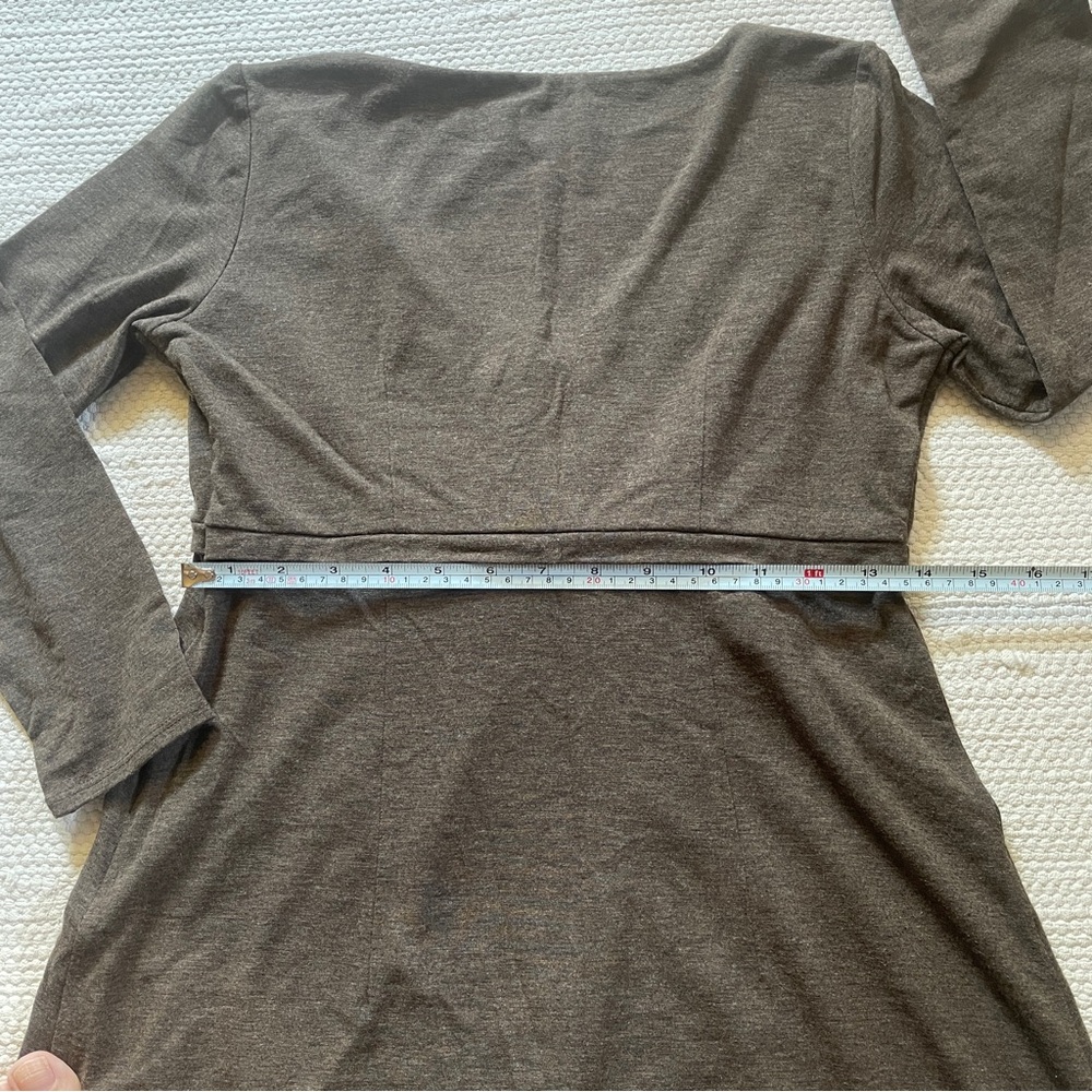 Ann Taylor LOFT Brown Stretchy Midi Tie Front Dress Side Zip 3/4 Sleeves Size 2P - Picture 6 of 10